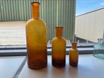 Bodemvondst 1870 3 Amber Medicijn flesje geïriseerd glas, Ophalen of Verzenden
