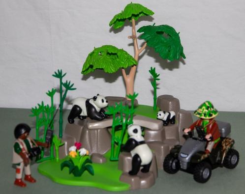 Playmobil Pandafamilie in bamboebos met quad en verzorgers., Kinderen en Baby's, Speelgoed | Playmobil, Zo goed als nieuw, Complete set