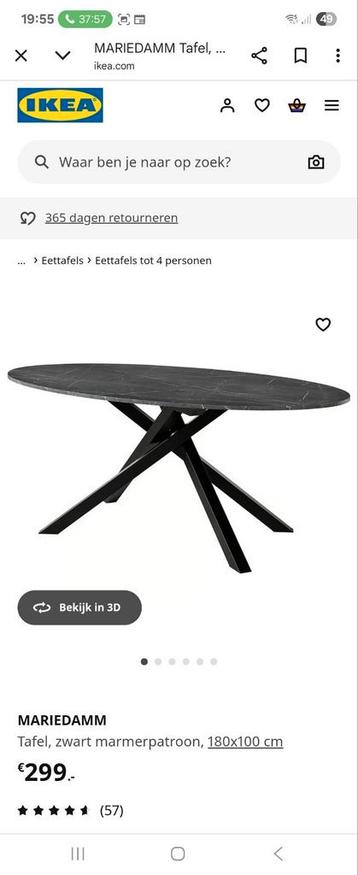 Ovalen eettafel  180 cm bij 100 cm.