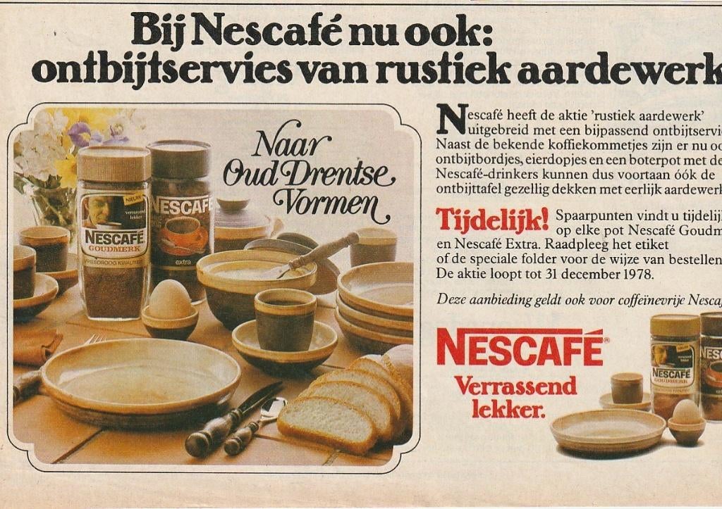 Retro reclame 1978 Nescafé servies ontbijt rustiek, Verzamelen, Verzenden, Overige typen