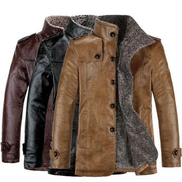 Gevoerde heren leren look jas (mannen winter bruine zwarte) beschikbaar voor biedingen