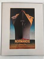 ingelijste art deco reclame poster veer Normandië schepen, Verzamelen, Ophalen of Verzenden, Motorboot, Zo goed als nieuw, Kaart, Foto of Prent