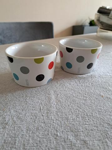 Seletti kommetjes (2x), wit porselein met gekleurde stippen beschikbaar voor biedingen