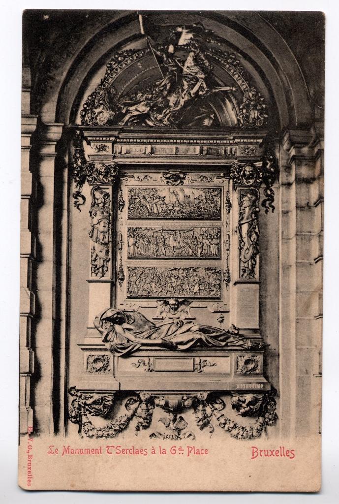 Bruxelles Brussel België - T'Serclaes monument - oude kaart, Verzamelen, Foto's en Prenten, Foto, Zo goed als nieuw, Voor 1940