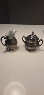 Antiek zilverkleurig melk en suikerpot set, Overige materialen, Gebruikt, Overige typen, Ophalen of Verzenden