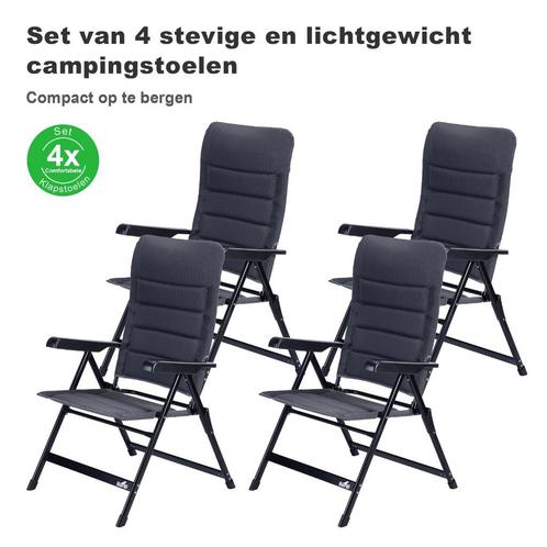 Bardi 4 Stuks Luxe Campingstoelen - 7 standen 120KG - GRIJS, Caravans en Kamperen, Kampeermeubelen, Nieuw, Campingstoel, Ophalen of Verzenden