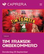 2x kaartje Tim Fransen - onbekommerd in Caprera, Tickets en Kaartjes, Theater | Cabaret en Komedie, Twee personen, September