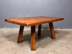 Brutalist Seventies eiken salontafeltje Japandi Wabi Sabi, Gebruikt, Eikenhout, Minder dan 50 cm, Rechthoekig