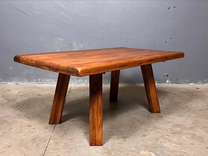 Brutalist Seventies eiken salontafeltje Japandi Wabi Sabi, Huis en Inrichting, Tafels | Salontafels, Gebruikt, Minder dan 50 cm
