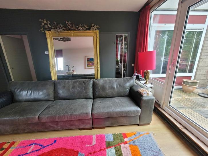 Geweldige safari leren groene bank 3,26 m, Huis en Inrichting, Banken | Complete zithoeken, Gebruikt, Ophalen