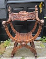 Antieke Dagobertstoel met leeuwenkoppen, ca. 1900, Antiek en Kunst, Antiek | Meubels | Stoelen en Banken, Ophalen