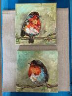 Vogeltjes ~ roodborstjes ~ atelier ~ kleintje kunst, Ophalen of Verzenden, Nieuw, Minder dan 50 cm, Schilderij