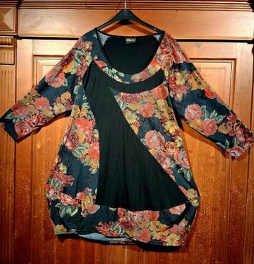 Ophilia tuniek jurk zwart bloemen mt 5 = 48/50 beschikbaar voor biedingen