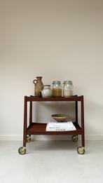 Vintage teak houten trolley / serveerwagen op wieltjes, Huis en Inrichting, Ophalen, 50 tot 100 cm, Zo goed als nieuw, Nvt