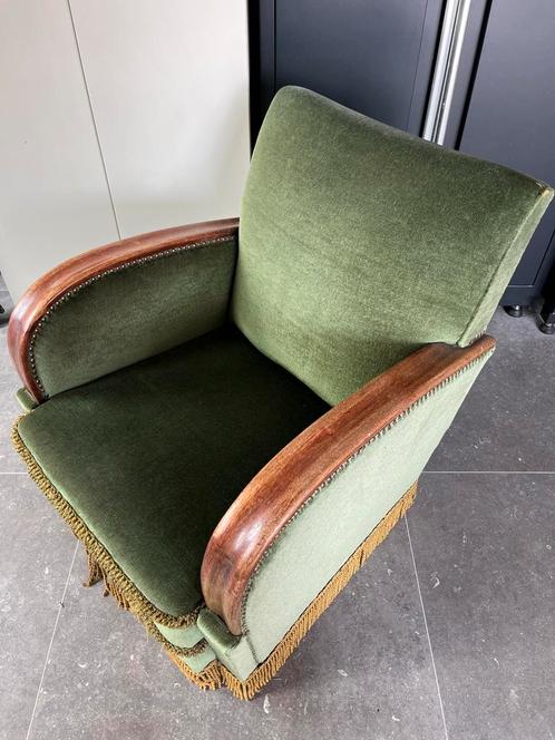 Fauteuil stoel zogenaamde rokersstoel jaren 50 60, Huis en Inrichting, Fauteuils, Gebruikt, Hout, Stof, 50 tot 75 cm, 75 tot 100 cm