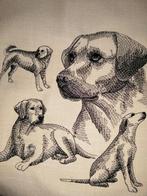 Collage van verschillende honden geborduurd op lapje stof, Ophalen of Verzenden