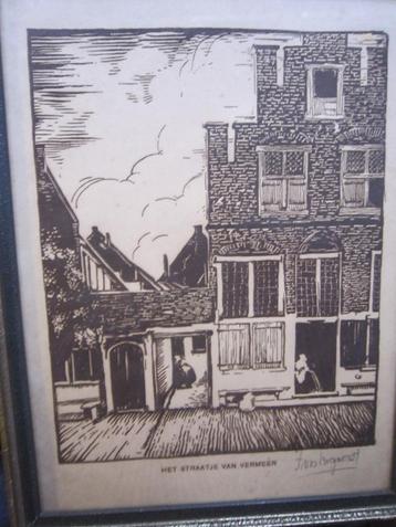 STRAATJE van Vermeer, Mooie ges. Houtsnede v.d. Bogaert.  beschikbaar voor biedingen