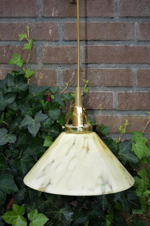 Vintage Hanglamp Gemarmerd Glas, Huis en Inrichting, Lampen | Hanglampen, Gebruikt, Minder dan 50 cm, Glas, Kunststof, Metaal