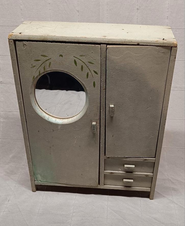 Antiek Poppenkastje Groen met Spiegeltje, Huis en Inrichting, Kasten | Kledingkasten, Gebruikt, Minder dan 100 cm, 50 tot 100 cm