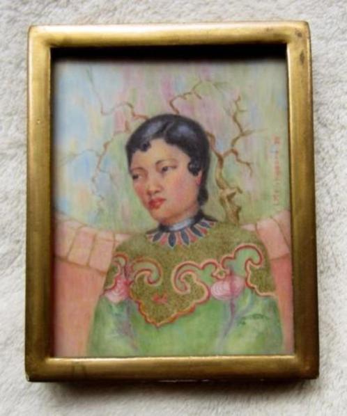 =aziatisch===miniatuur-portret==L.M. Kirkhaard 1893-1996=, Antiek en Kunst, Kunst | Schilderijen | Klassiek, Ophalen of Verzenden