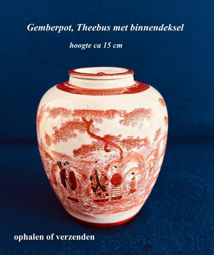 Gemberpot Theebus 15h Oranje Wit Goud  Dekselpot Ongemerkt, Antiek en Kunst, Antiek | Porselein, Ophalen