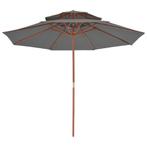 Parasol dubbeldekker met houten paal 270 cm antraciet, Nieuw, Waterdicht, Ophalen of Verzenden, Stokparasol