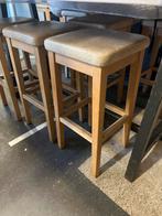 Eikenhouten barkruk met lederen zitting (74cm), Ophalen, Met voetsteun, 60 tot 90 cm, Hout