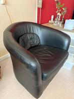 Zwart leren stoel/fauteuil, Ophalen, Gebruikt, Minder dan 75 cm, Leer