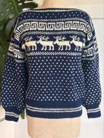 100% wool nordic hand knitted sweater sz m blue white marine, Ophalen of Verzenden, Gedragen, Maat 38/40 (M), Blauw
