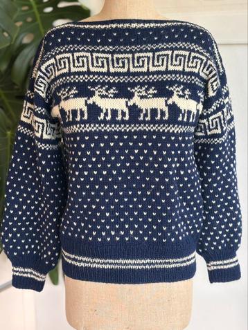100% wool nordic hand knitted sweater sz m blue white marine beschikbaar voor biedingen