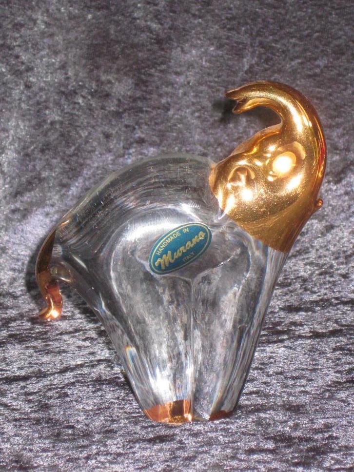 Murano Glass Olifant / Goud Kleurige Accenten, Antiek en Kunst, Antiek | Glas en Kristal, Ophalen