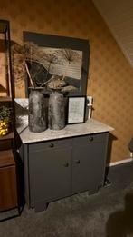 Antieke wastafel meubel met marmeren blad en spiegel., Antiek en Kunst, Ophalen