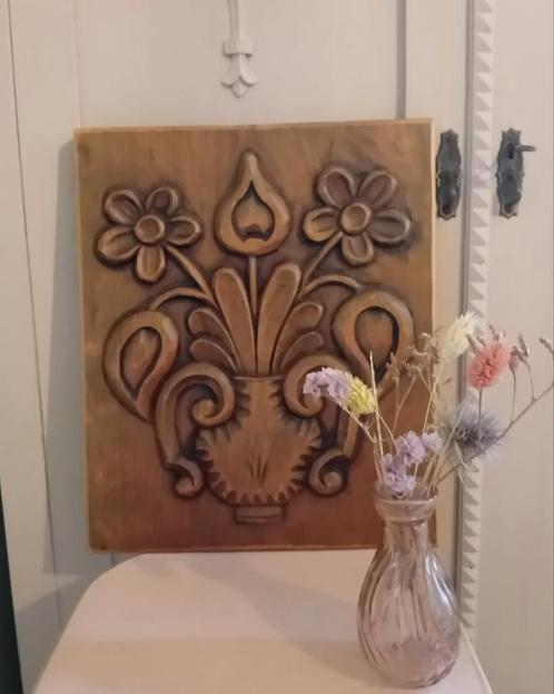 Vintage Houten Wandbord Bloemmotief, Antiek en Kunst, Antiek | Wandborden en Tegels, Ophalen of Verzenden