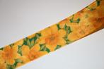 Satijn lint - geel/groen narcis bloemen - 40mm #3121, Ophalen of Verzenden, Nieuw, Lint, Band of Elastiek