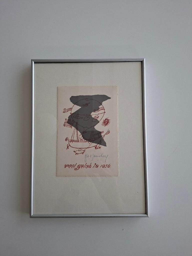 Originele lithografische nieuwjaarskaart Jan van Heel (1956), Antiek en Kunst, Ophalen of Verzenden