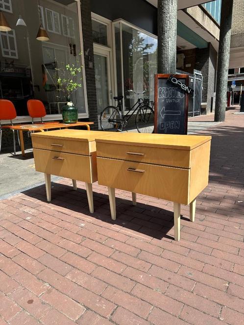 Set vintage design nachtkastjes, jaren 50, België, Huis en Inrichting, Kasten | Ladekasten, Gebruikt, Ophalen