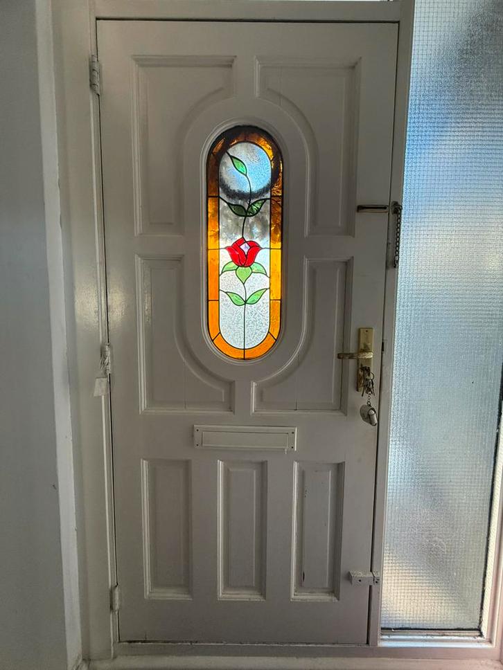 Voordeur hardhout, Doe-het-zelf en Verbouw, Deuren en Horren, Zo goed als nieuw, Buitendeur, 200 tot 215 cm, Glas, Ophalen