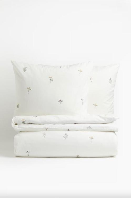H&M home dekbedset bloemen 200x200 60x70 katoen ZGAN, Huis en Inrichting, Slaapkamer | Beddengoed, Gebruikt, Dekbedovertrek, Tweepersoons