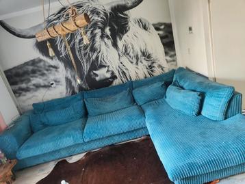250€ Grote hoekbank Ribstof blauw 