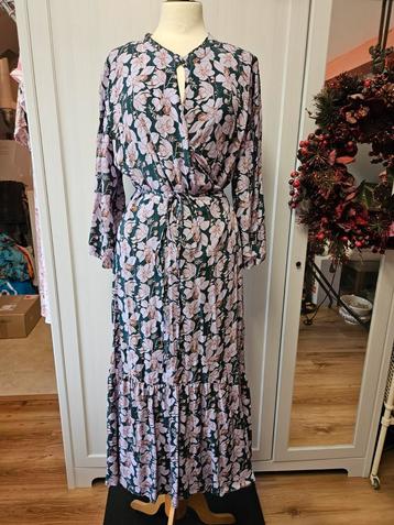 Elegante jurk maat 44 lila groen bloemen beschikbaar voor biedingen