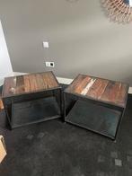 2 industriele bijzet tafels, Minder dan 55 cm, Metaal of Aluminium, Rond, Zo goed als nieuw