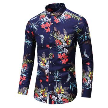 Blauw overhemd met bloemen (heren mannen shirt planten) beschikbaar voor biedingen