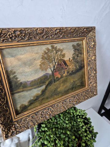 Oud schilderijtje, landschap met huisje, Franken beschikbaar voor biedingen