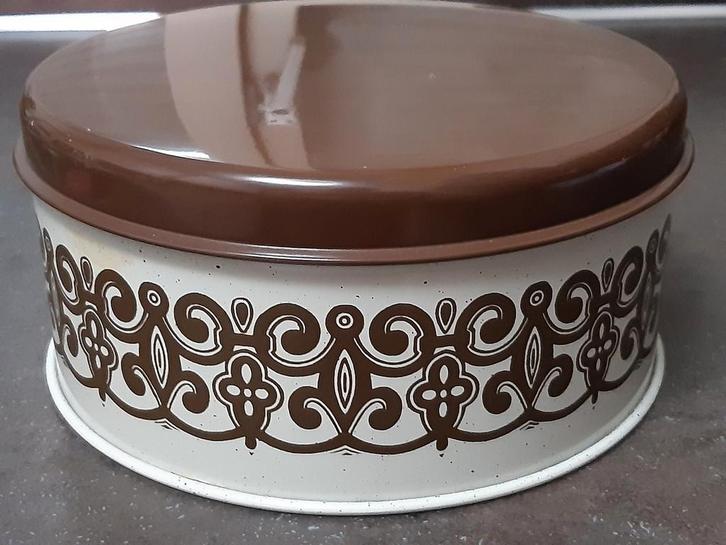 Brabantia emaille koektrommel bruin/creme dessin, Antiek en Kunst, Antiek | Emaille, Ophalen of Verzenden