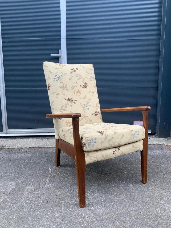 Parker Knoll Model PK 773/4 fauteuil in geweven meubelstof., Huis en Inrichting, Fauteuils, Gebruikt, Hout, Stof, 50 tot 75 cm