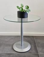 Design bijzettafel rond glazen blad metalen poot, Huis en Inrichting, 45 tot 60 cm, Minder dan 55 cm, Gebruikt, Metaal of Aluminium