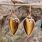 Vergulde edelsteen oorhangers, Sieraden, Tassen en Uiterlijk, Oorbellen, Hangers, Bruin, Nieuw, Ophalen of Verzenden