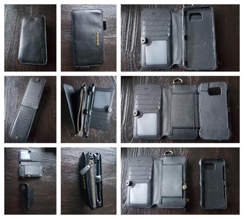 Zwart leer portemonnee incl. GSM houder Samsung Galaxy S7, Sieraden, Tassen en Uiterlijk, Portemonnees, Zo goed als nieuw, Zwart