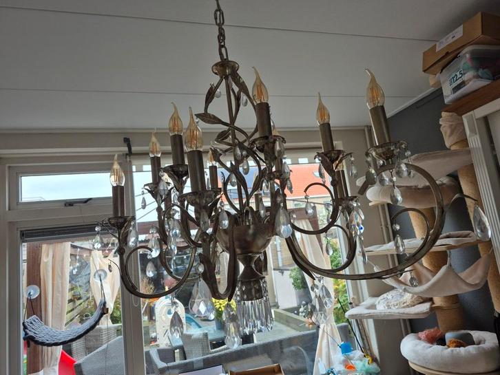 Mooie Kroonluchter met Kristallen, Huis en Inrichting, Lampen | Kroonluchters, Zo goed als nieuw, Glas, Metaal, Ophalen