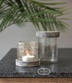 Set van 2 glazen windlichten potjes deksel hout stoer sober, Verzenden, Nieuw